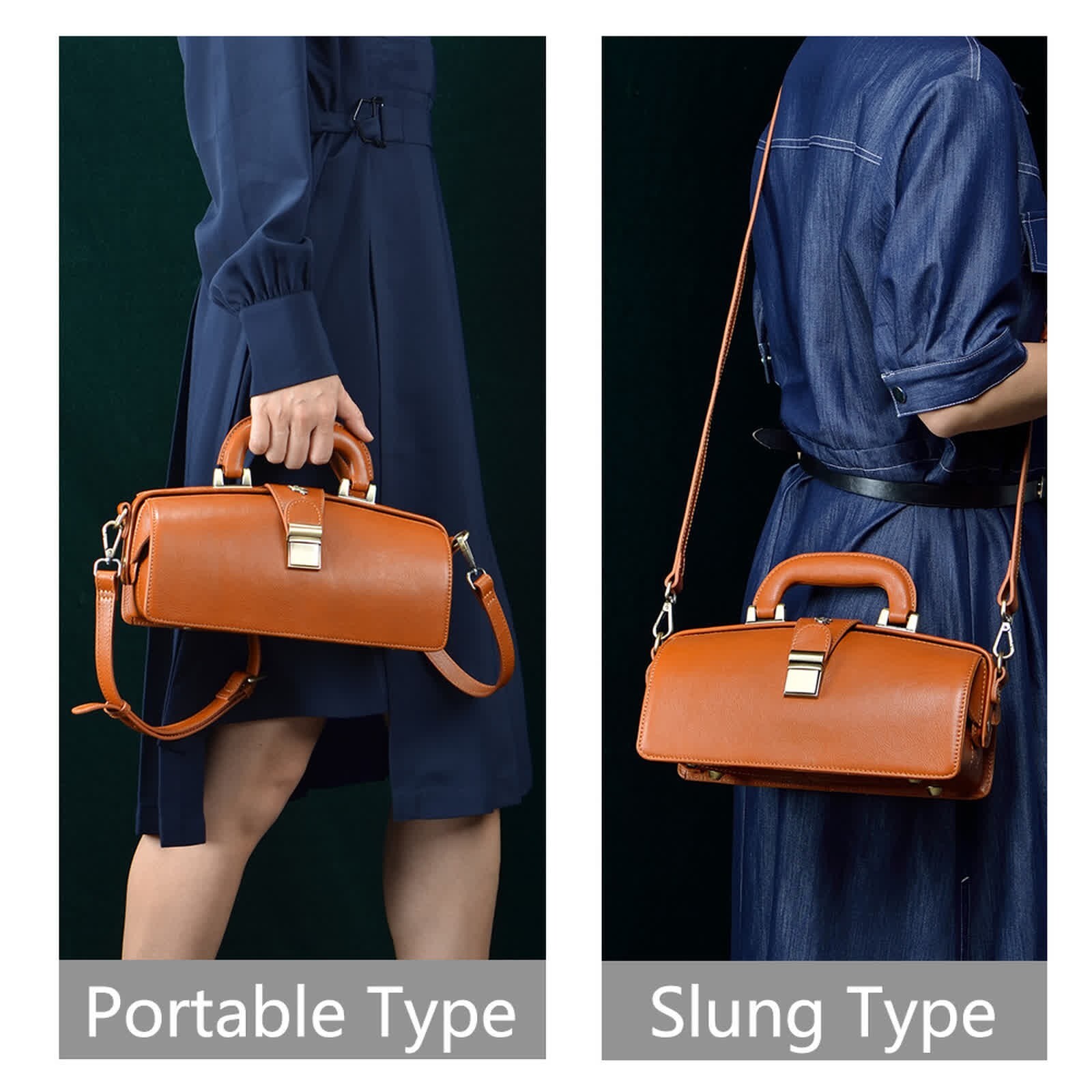 Lady’s Leather shoulder bag Erivis Brown Doctor Bag Adjustable Strap Handles