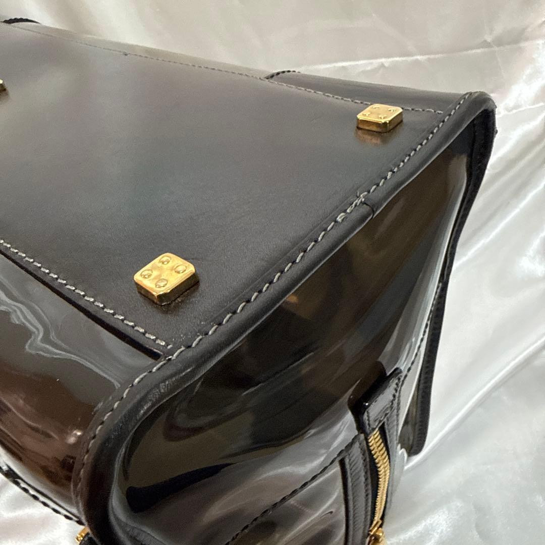 Loewe Amazona 36 Clear PVC Leather Handbag Black Anagram Gold Hardware Authe