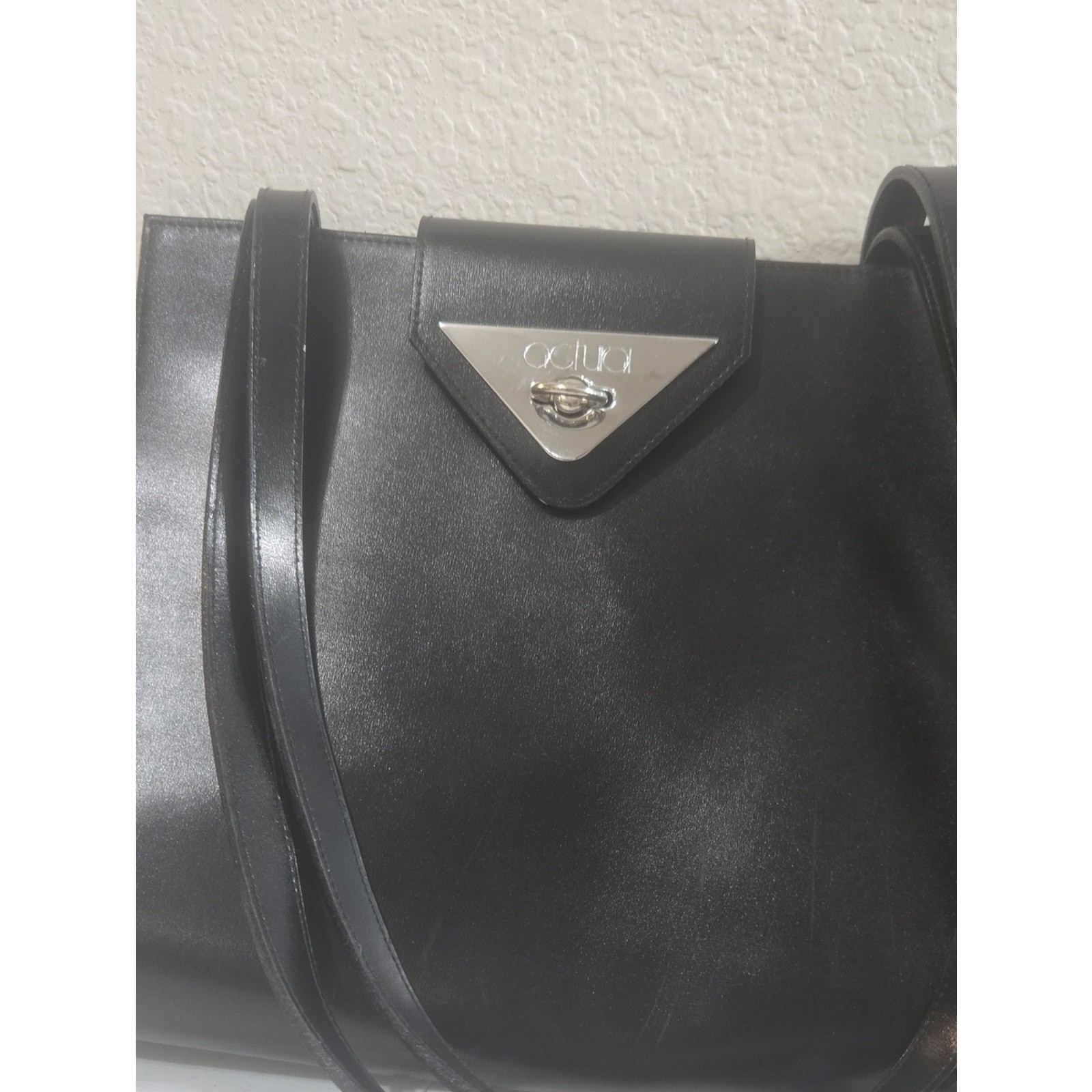 Vintage actual structured black Shoulder Bag with Silver Hardware