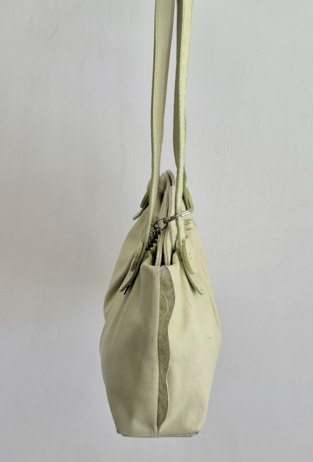 ROBERT PIETRI Spain Tea Green leather & Celery Green Croc Embossed Trim M Tote