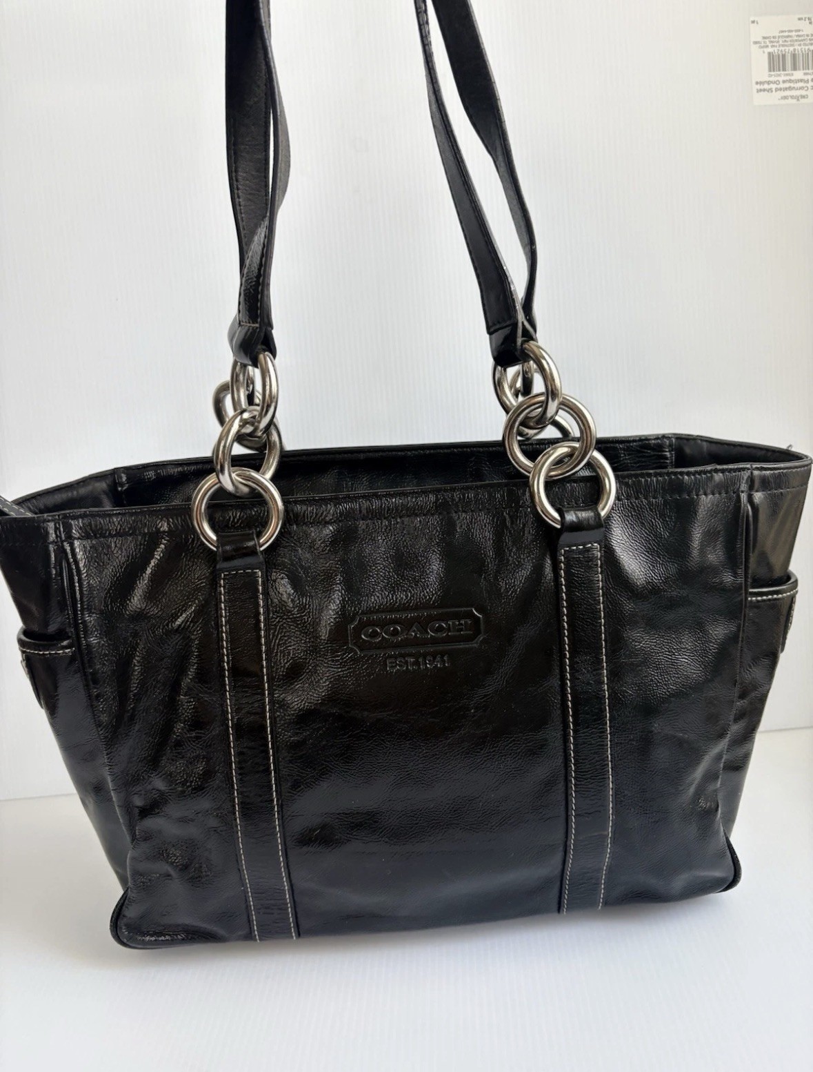 Coach Bag Gallery Black Patent Leather Tote #12839 Satchel Purse EUC