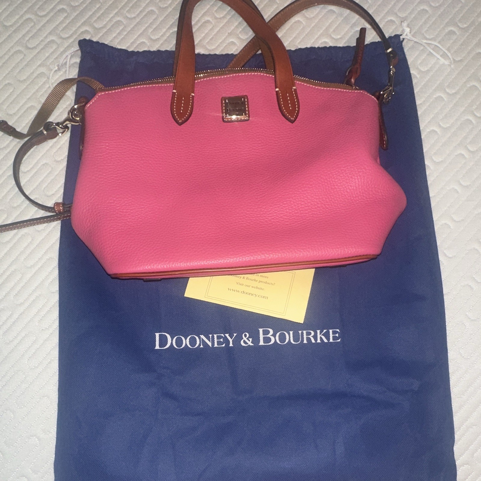 Dooney & Bourke Pink Pebbled Satchel Top Handle Zip Detachable Strap Dust Bag