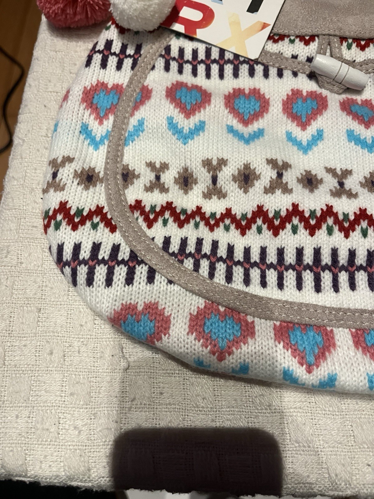 ROXY NWT Fair Isle Knit Hobo Bag Sweater Tote Y2K Pom Pom