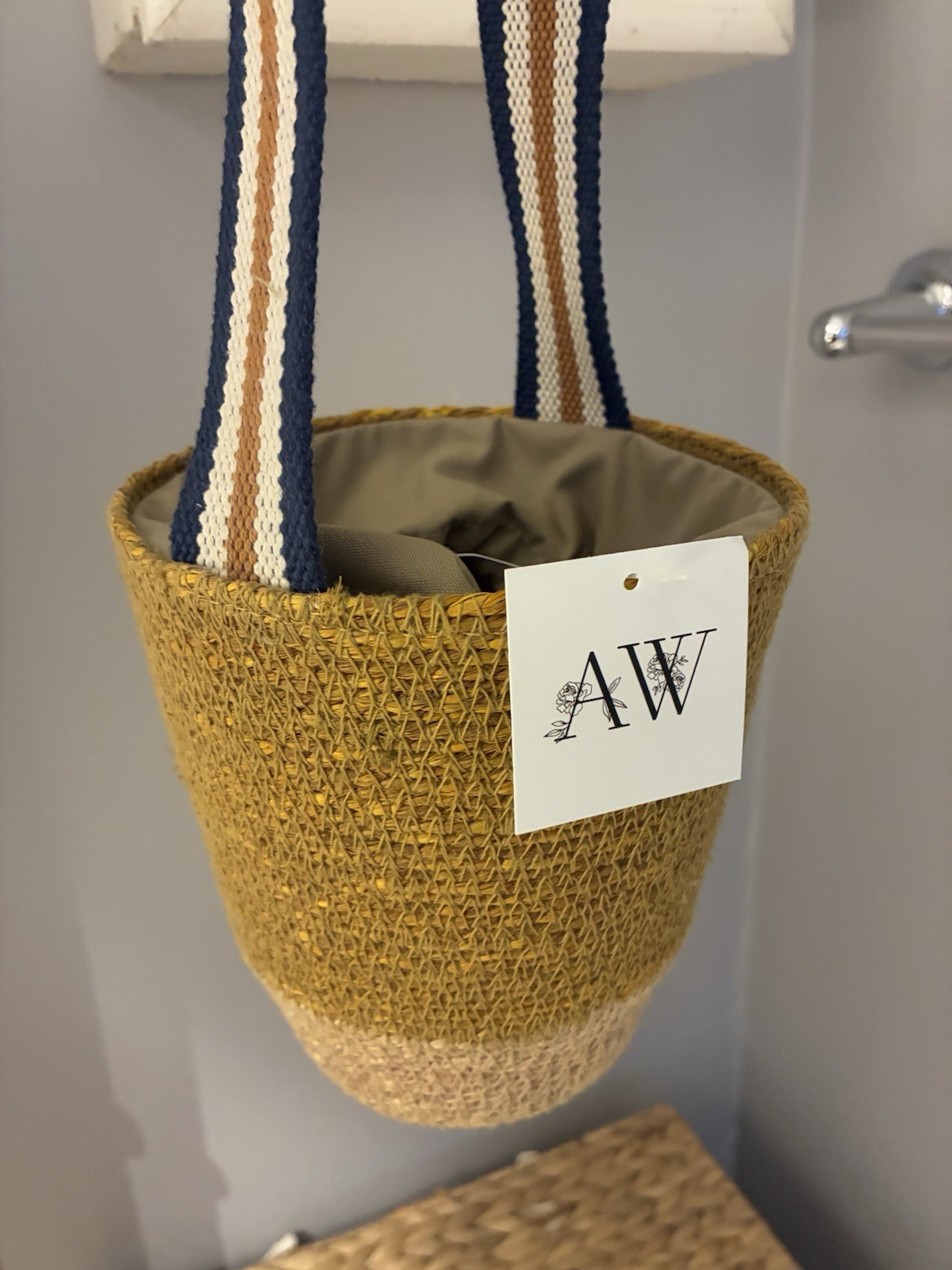 Sea Grass Karli Bucket Bag NWT Canvas Strap Pull String Closure