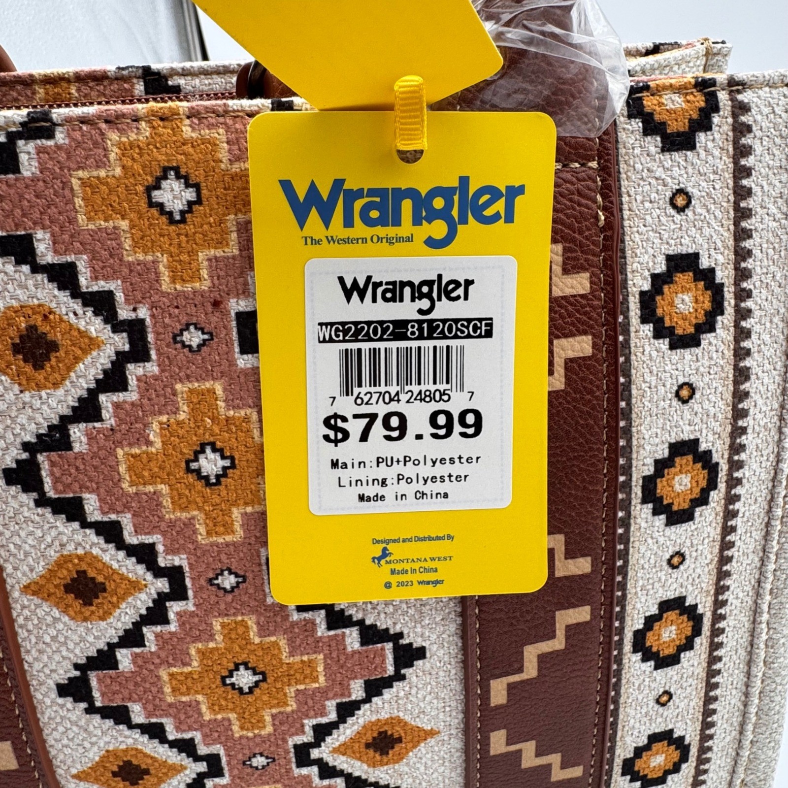 Wrangler Aztec Print Tote Bag Brown Western Crossbody Handbag WG2202-8120SCF NEW