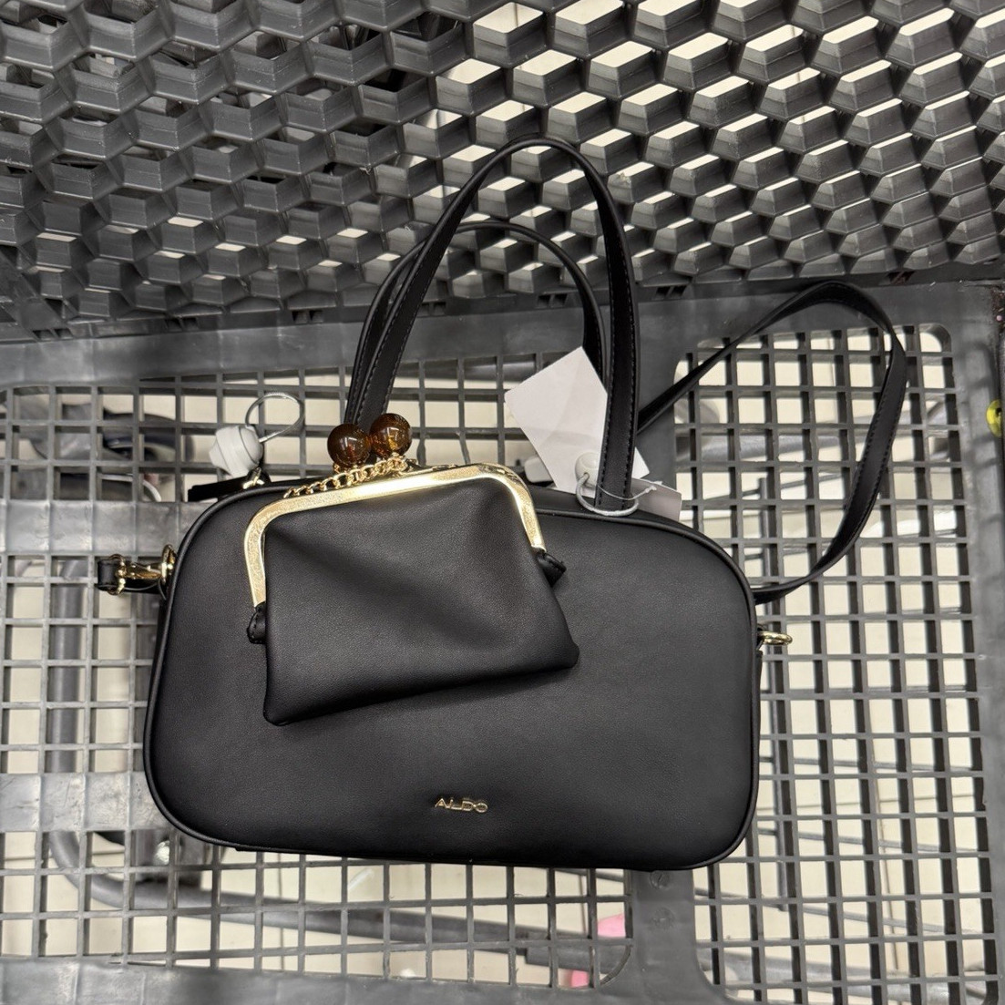 ALDO Women’s Black Satchel Top Handle, Detachable/Adjustable Strap, Zip Gold