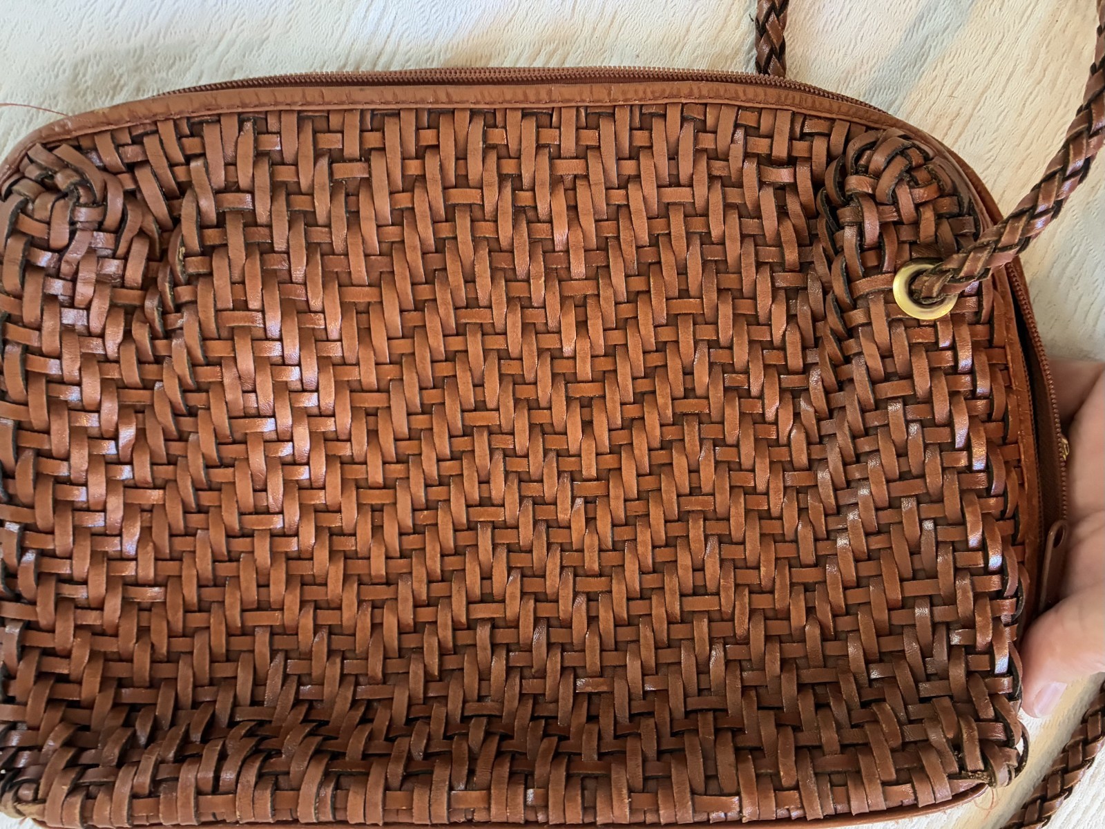 Vintage 1980s LJS Collection Brown Woven Leather Purse Shoulder Bag Brazil