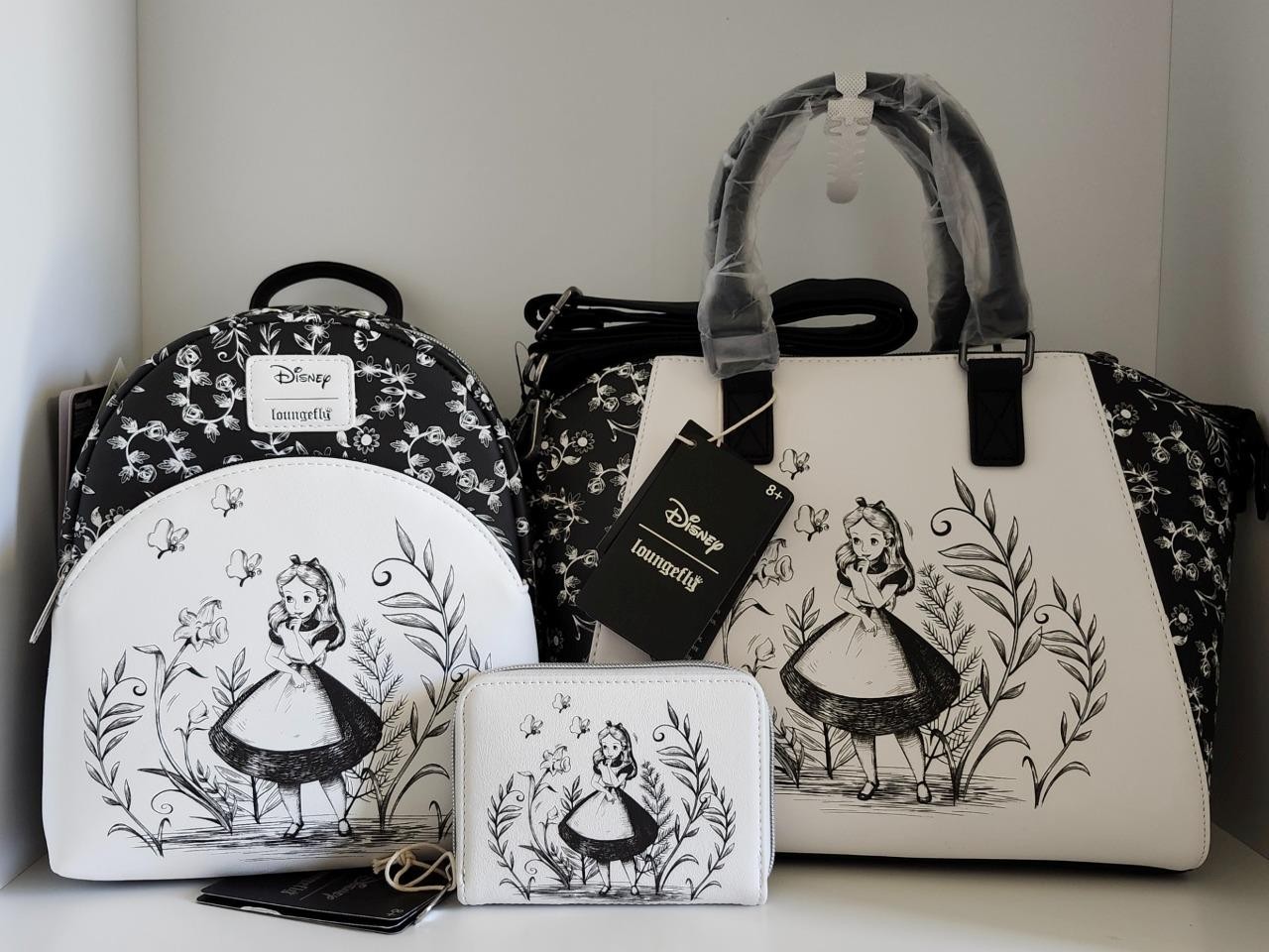 Disney Alice In Wonderland Black & White Mini Backpack & Wallet & Satchel Set
