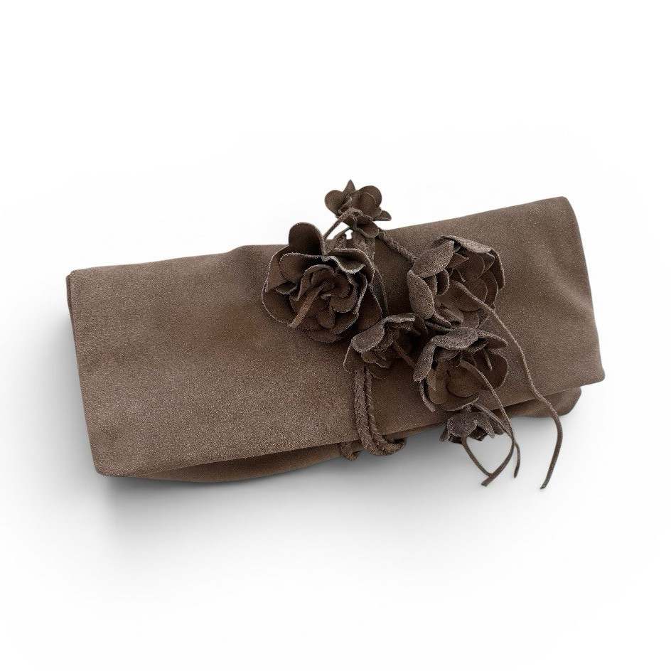 D.A.C Brown Clutch Crossbody Bag w/ Detachable Strap, Drawstring, Floral Lined