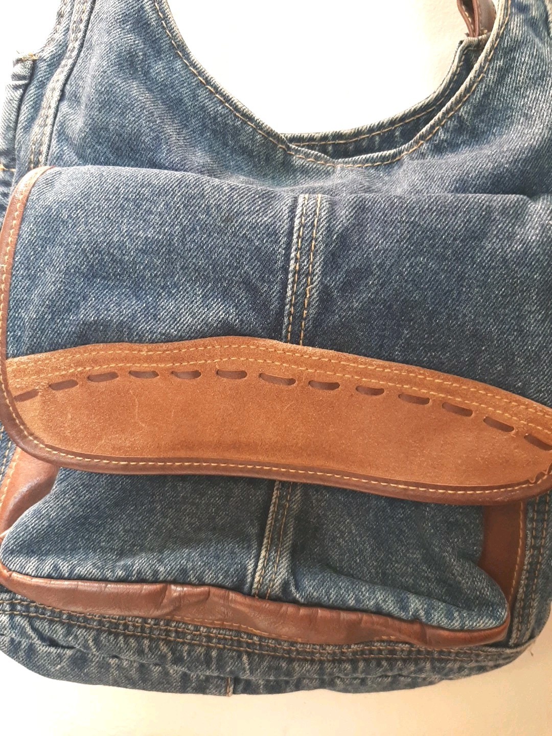 Unbranded Blue Denim Crossbody Messenger Bag Zip Pocket