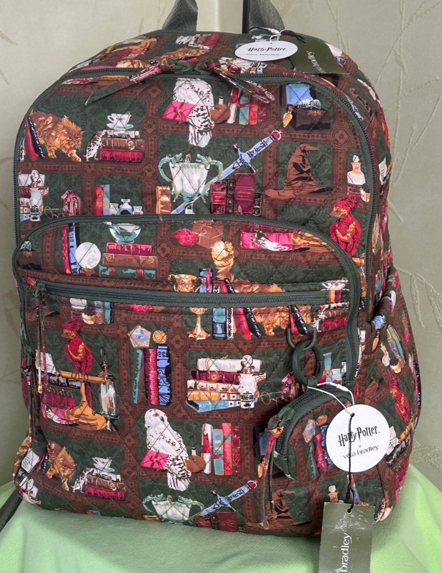 VERA BRADLEY HARRY POTTER BANCROFT BACKPACK + BAG CHARM:NWT HOGWARTS LIBRARY