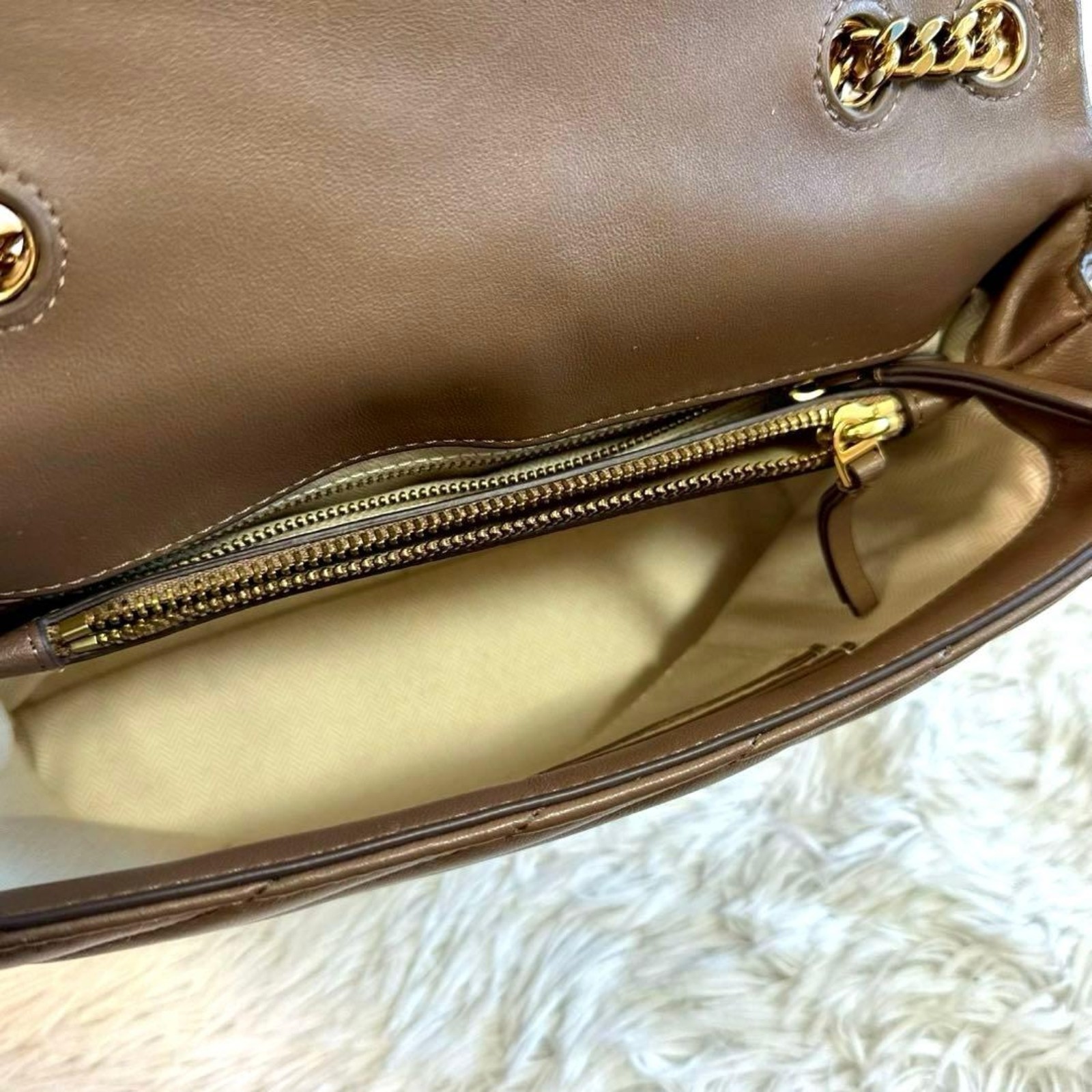 Tory Burch Kira Chevron Convertible Shoulder Bag Brown Leather Gold Chain EUC