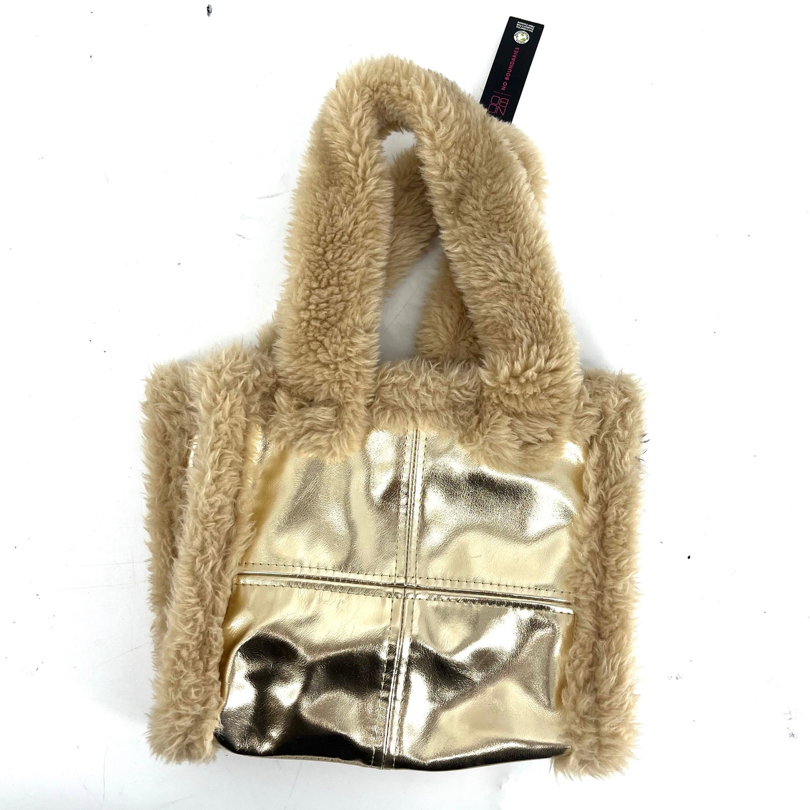 No Boundaries New With Tags Gold Small Tote with Faux Fur Trim and Handles