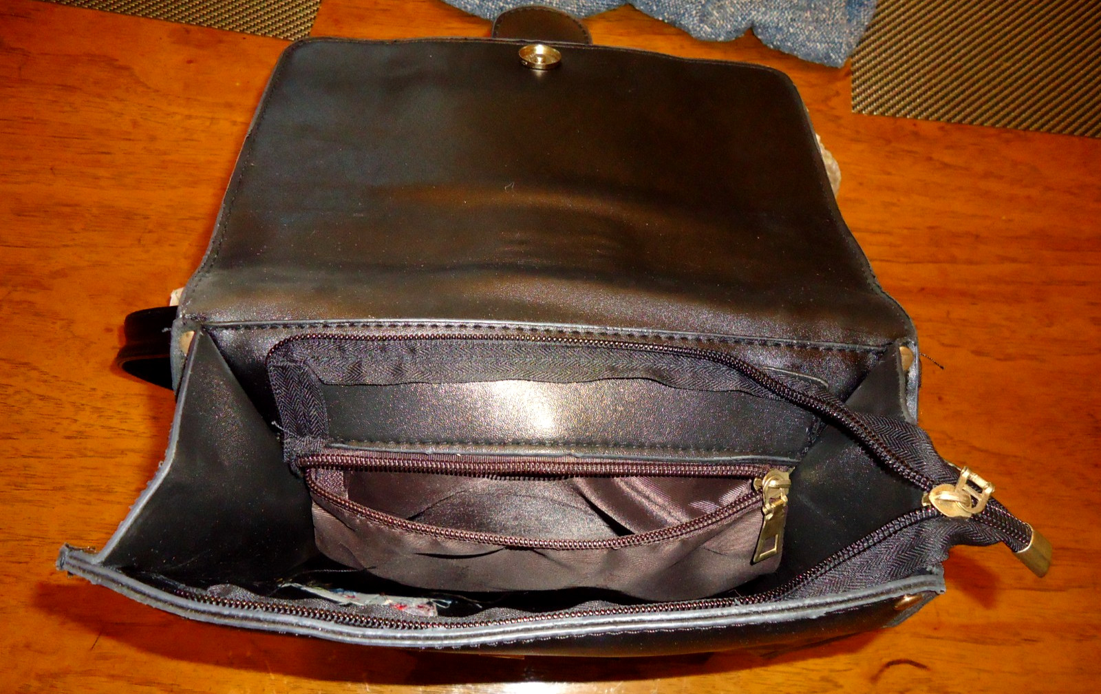 Embroidered Flower Black Leather Backpack Bag 10″W x 12″H x 5″D