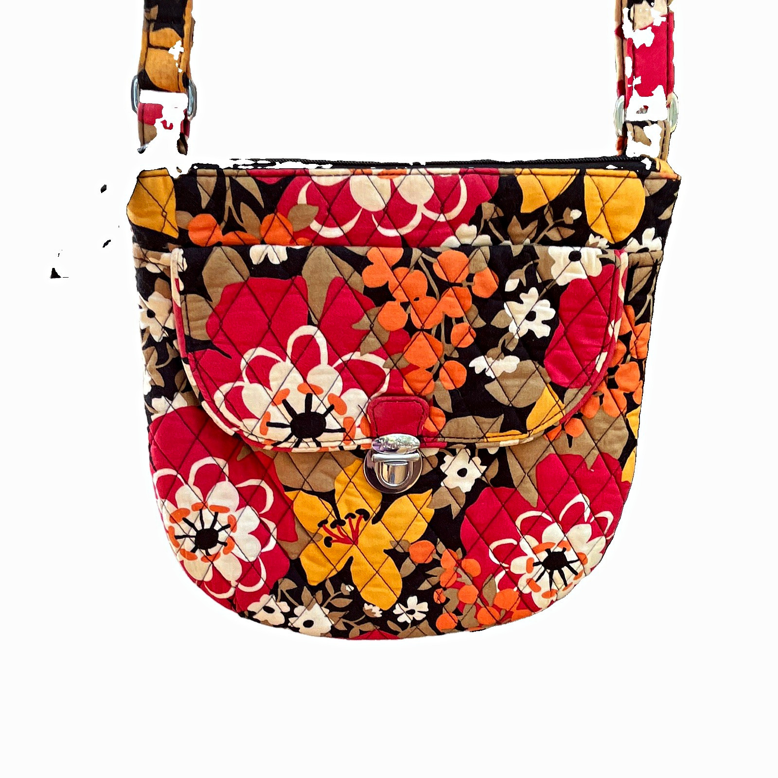 Vera Bradley Quilted Floral Crossbody, Zip & Turn Lock, Red Orange Brown