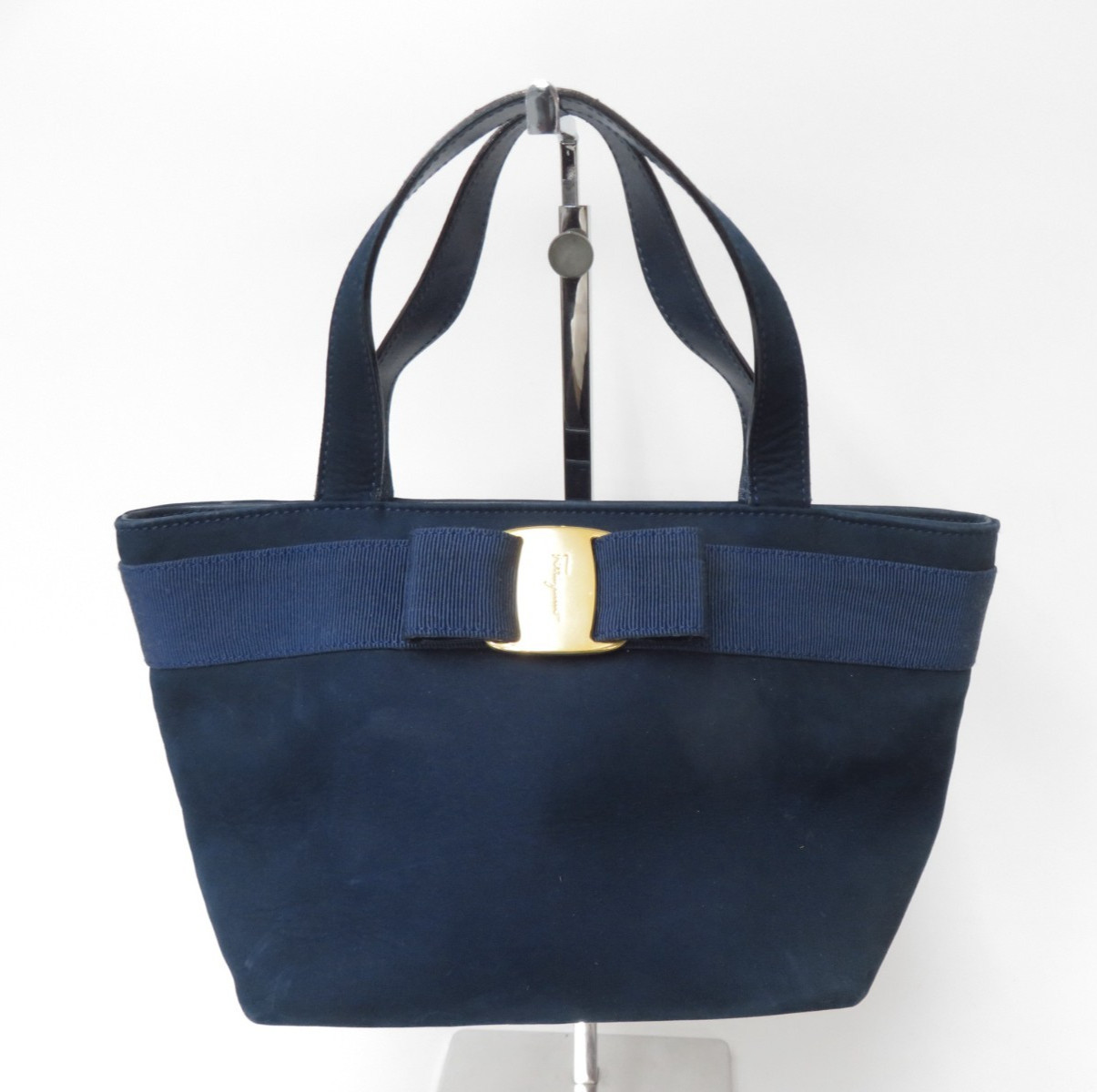 Authentic Salvatore Ferragamo Vara Ribbon Suede Leather Hand Bag I#52321