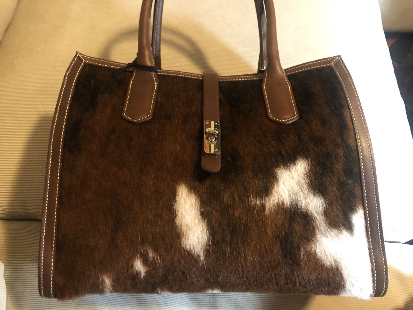 CAVALCANTI Italian DESIGNER LeatherCACAO BROWN HAIRCALF SATCHEL SHOULDER BAG NWT