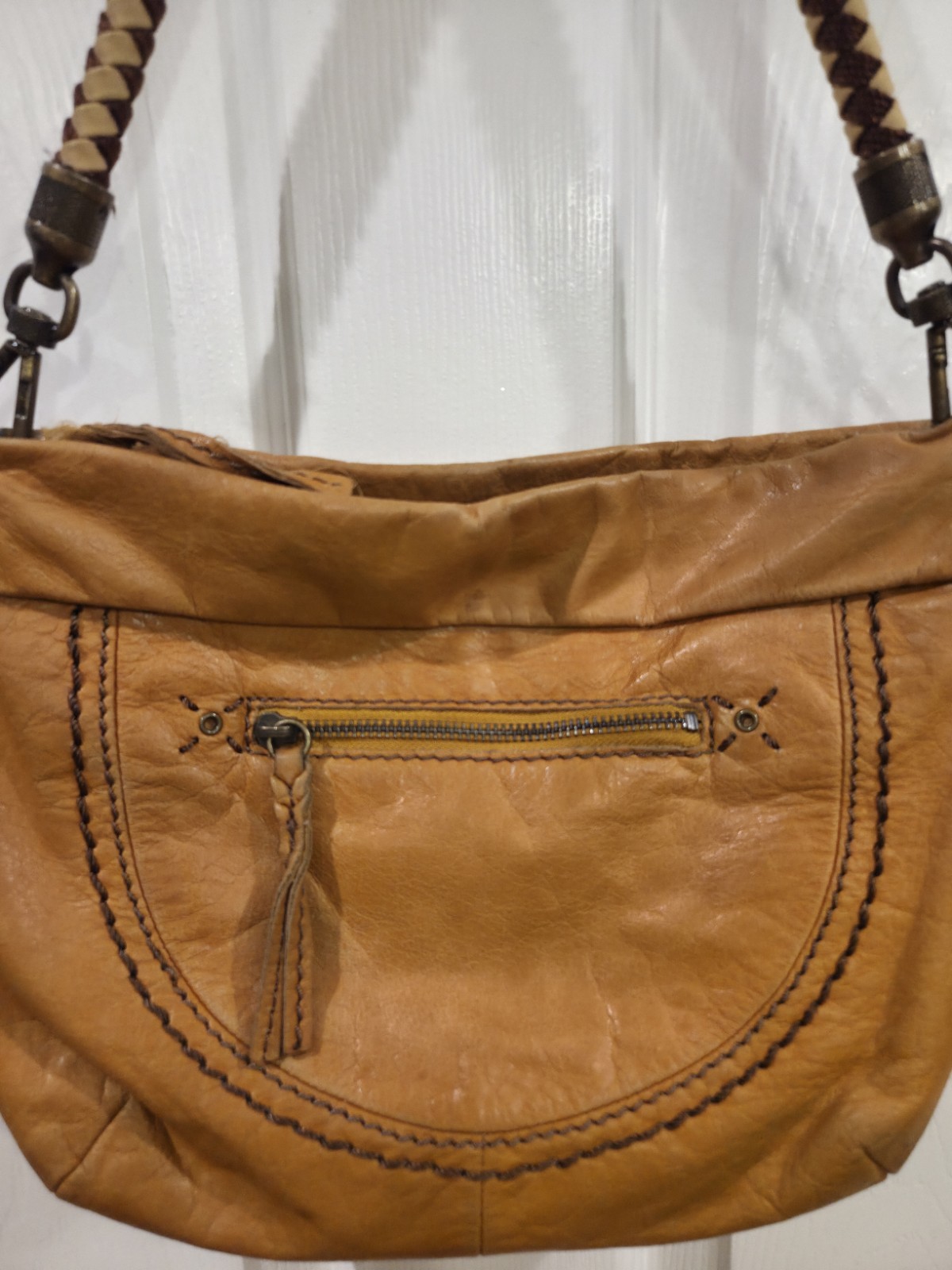The Sak Indio Demi Shoulder Bag Genuine Leather Yellow Honey Hobo Braided Strap