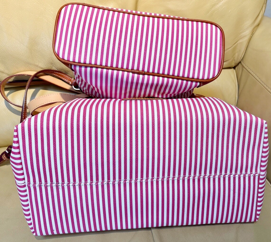 Dooney Bourke Seaview Fuchsia Pink Stripes Large Tote & Crossbody Bag Bundle Set