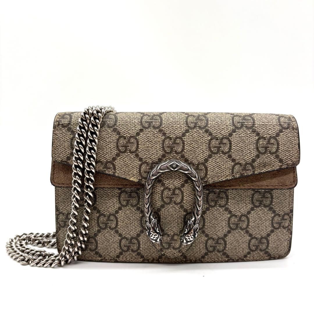 GUCCI GG Dionysus Chain Shoulder Bag Flaplock Leather PVC Brown Beige From Japan