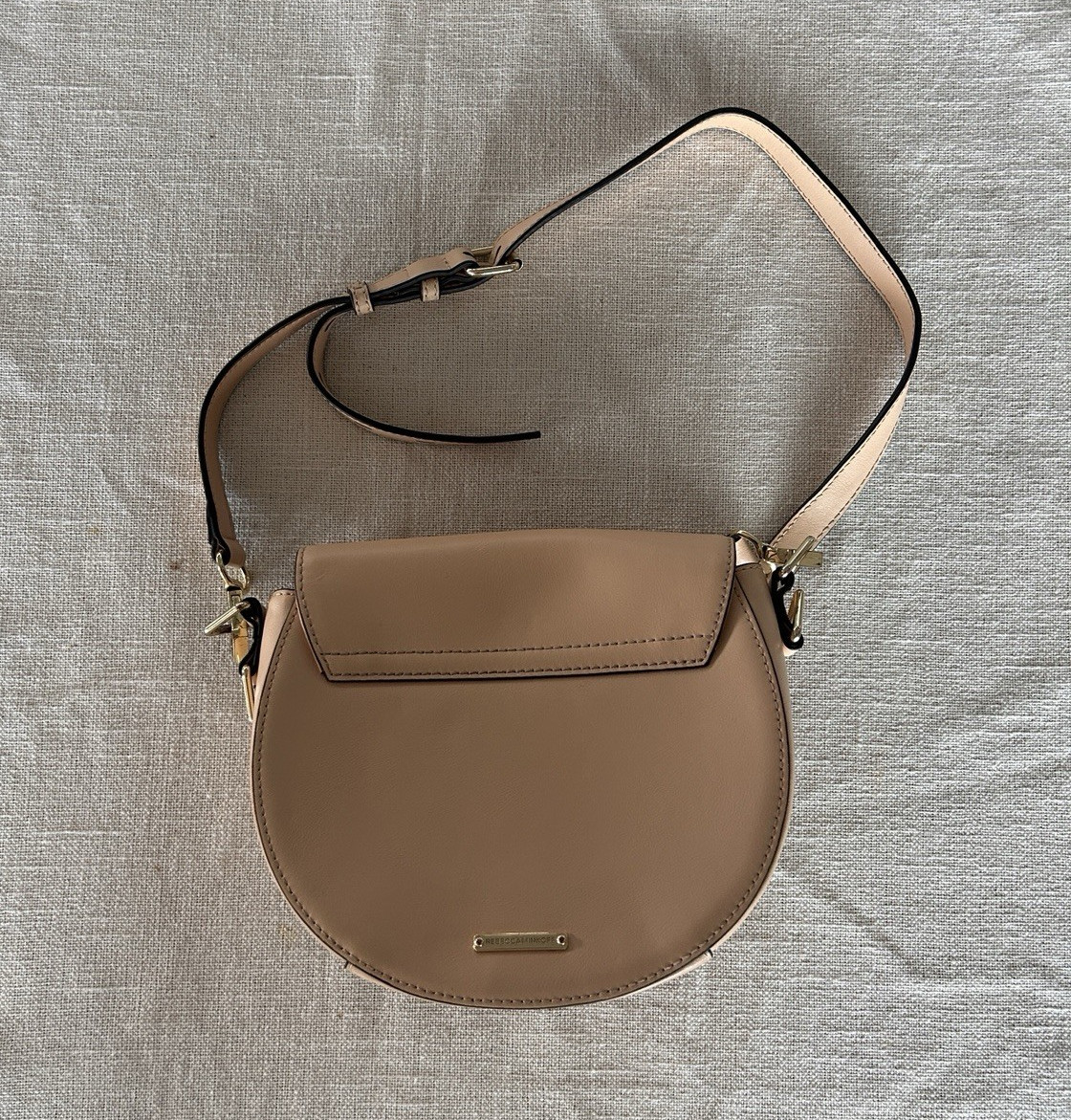 Rebecca Minkoff Beige Half Moon Small Crossbody Bag Magnetic Close Gold HW