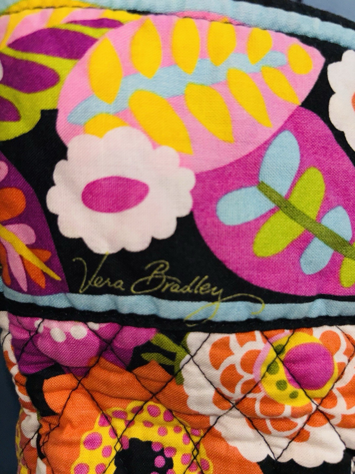Vera Bradley Floral Quilted Tote Shoulder Bag Multicolor Turn Lock Key Clip Read