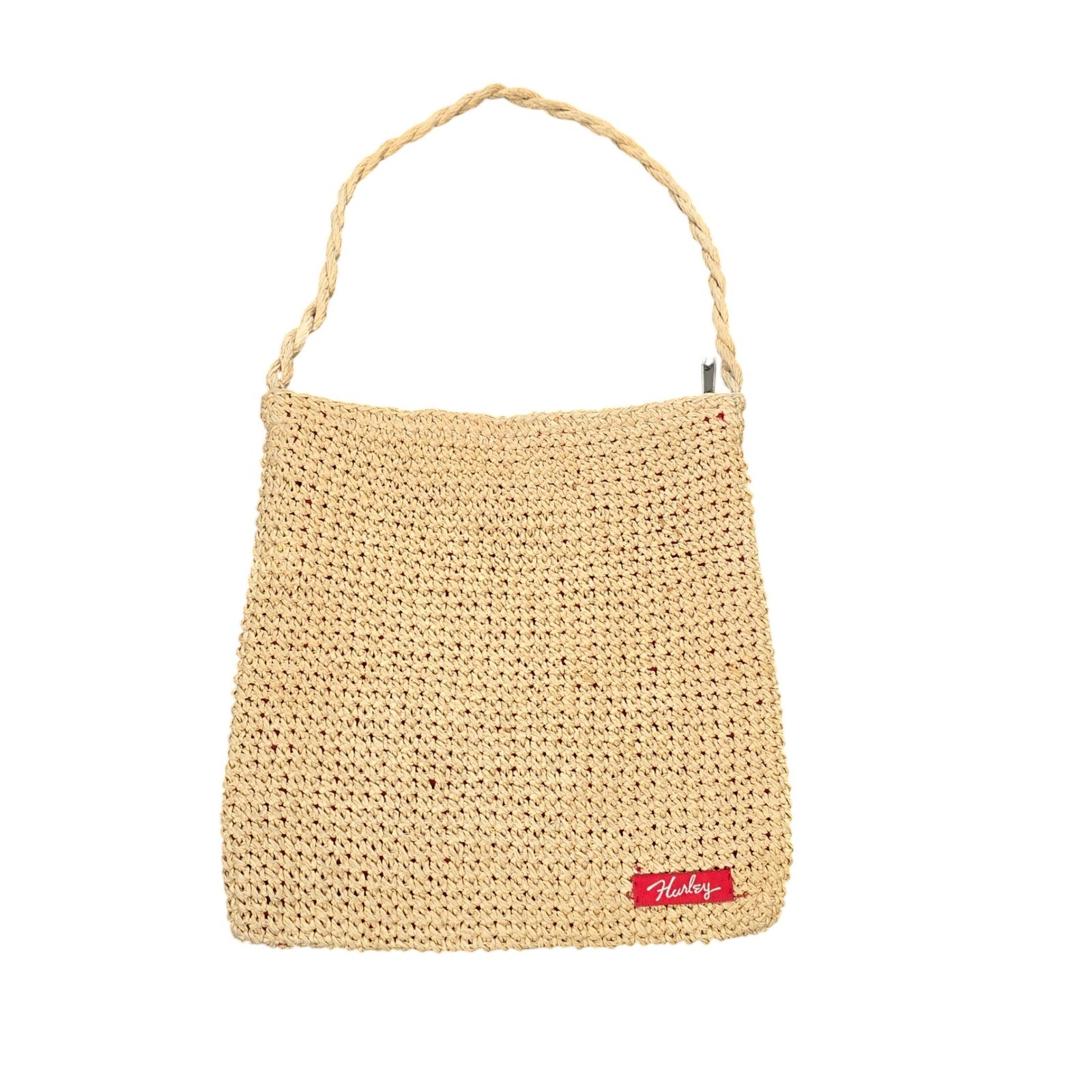 Vintage Hurley Woven Straw Shoulder Bag Women’s Beige Red Lining Made in USA