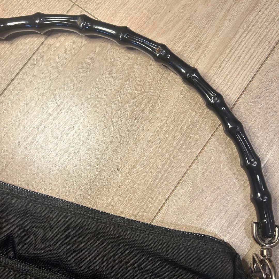 Authentic GUCCI Bamboo Handle Nylon Shoulder Bag Black 28cm x 24cm x 11.5cm