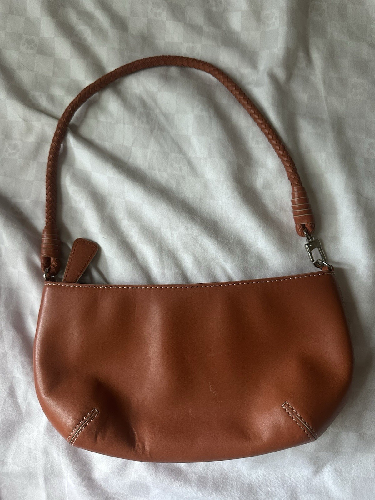 Cole Haan Brown Small Shoulder Bag Zip Top, Detachable Strap, Silver Hardware