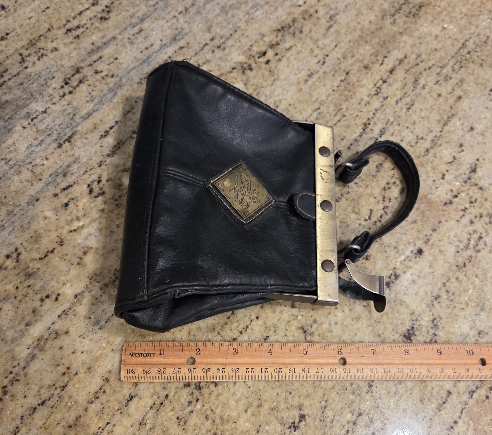 Vtg Jordache International Black Leather Handbag Cheetah Wild Cat Logo