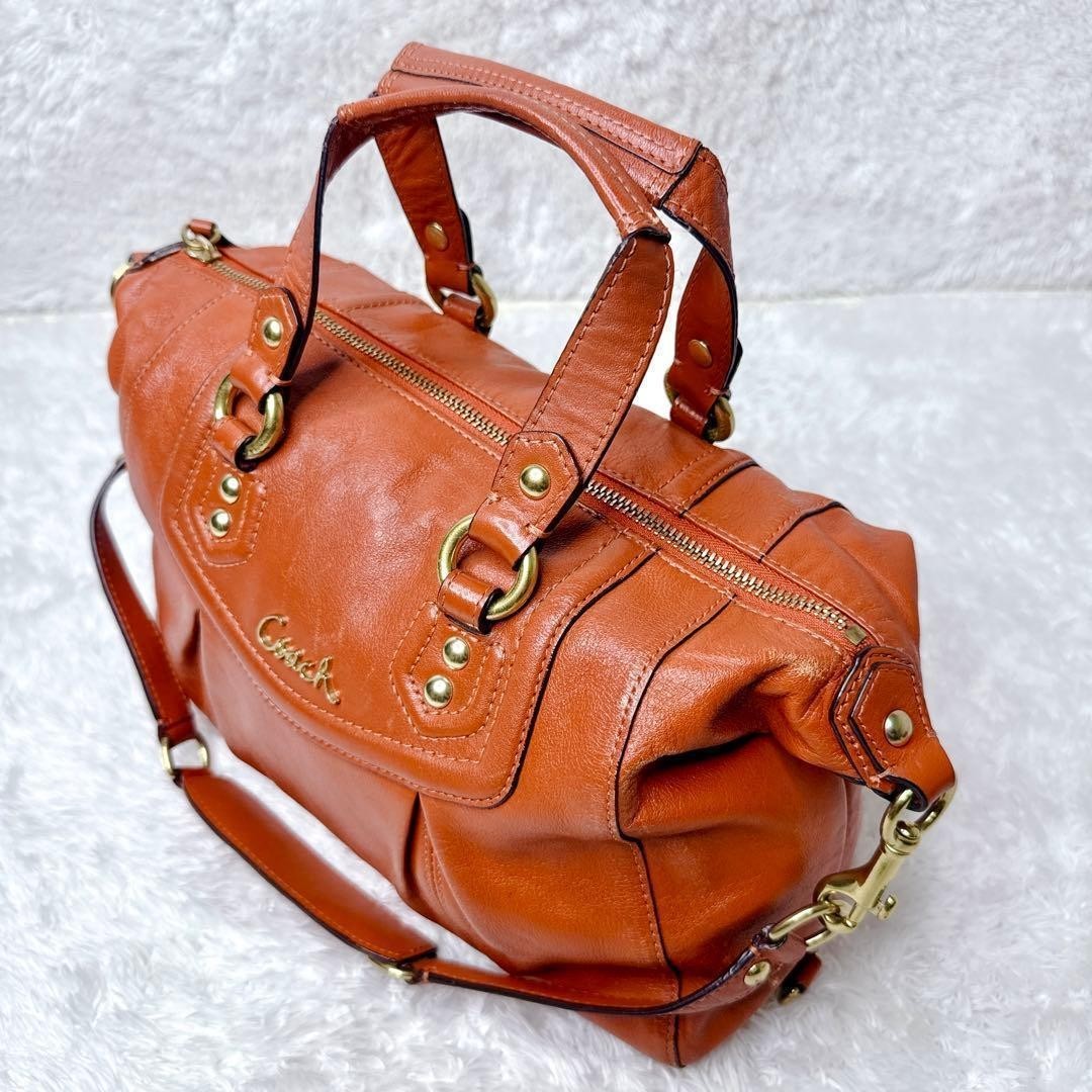 Coach Ashley Leather Satchel Handbag Orange Double Handle Bag F19247