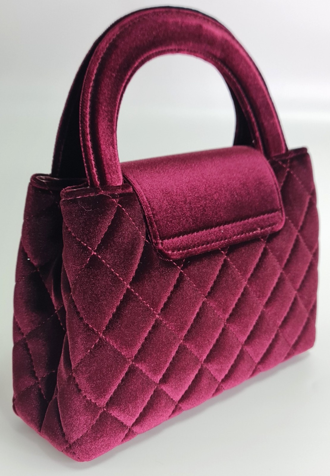 Burgundy Velvet Quilted Top Handle Crossbody Bag Gold Turn Lock Evening Purse