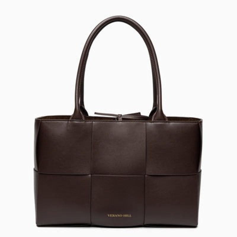 Verano Hill Karine Medium Tote Bag – Dark Brown Woven Vegan Leather