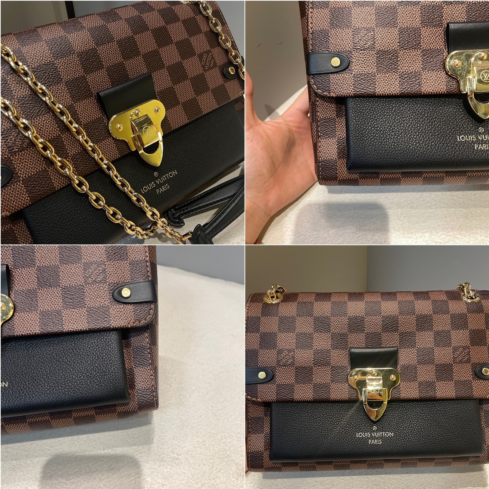 Louis Vuitton Vavin Damier Ebene Black Leather Chain Shoulder Bag