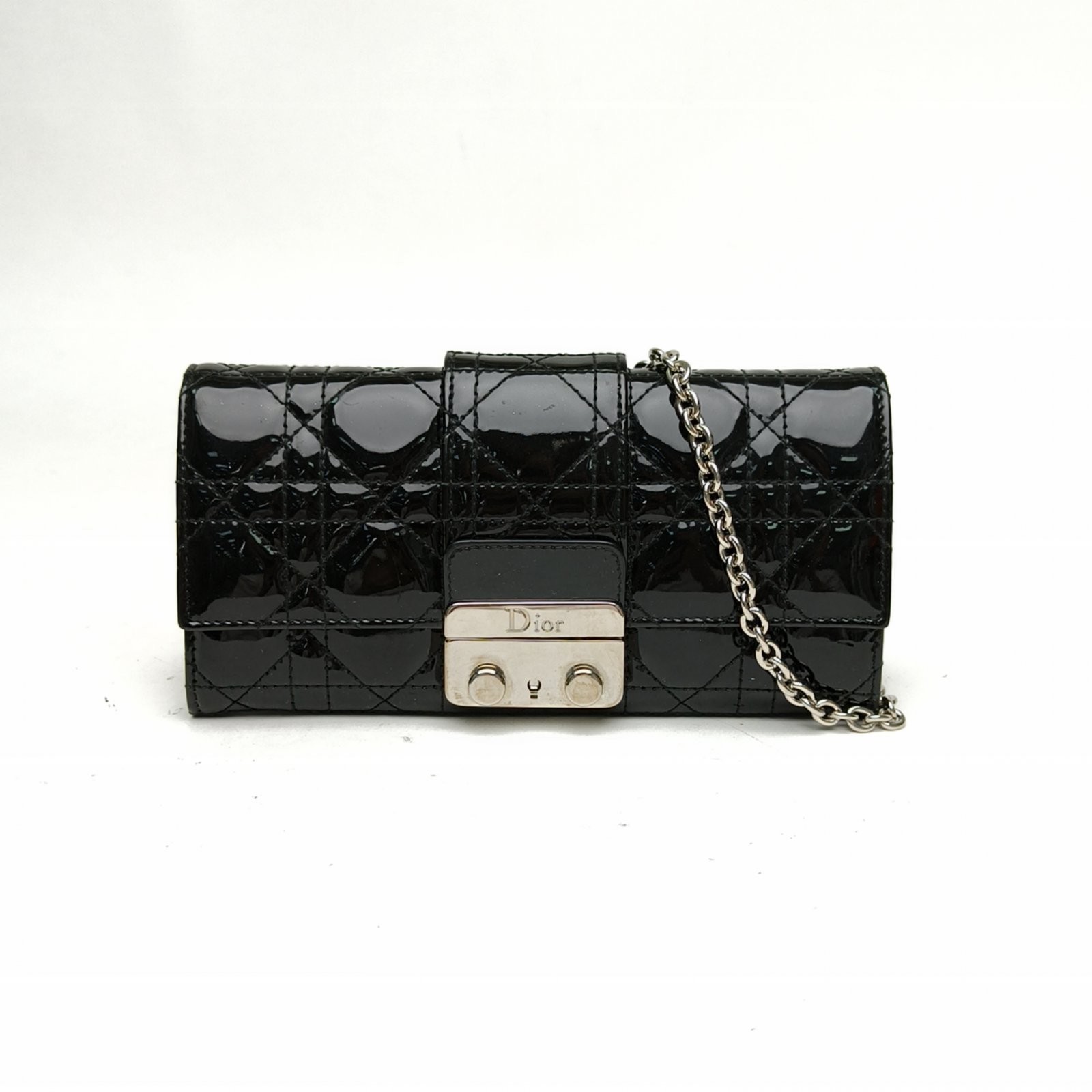 DIOR Miss Dior Short Chain Clutch Black Patent Leather Shoulder Bag