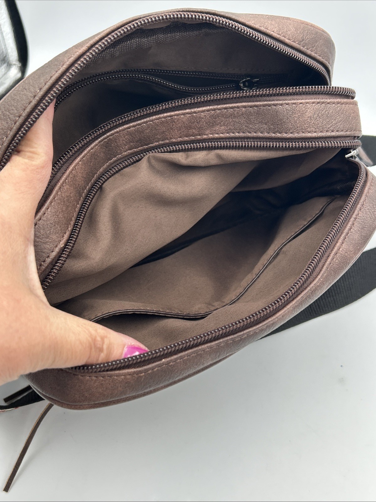 FADEON Crossbody Coffee Brown Vegan Leather Shoulder Bag Purse Handbag EUC
