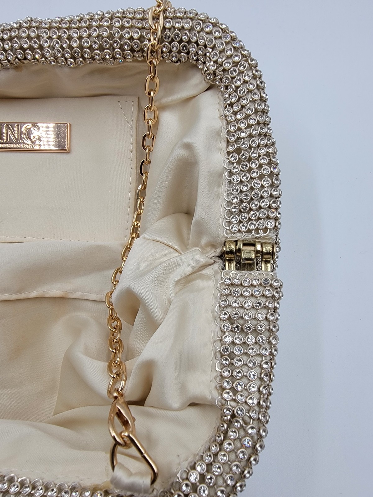 INC International Concepts Pleated Clutch Women’s Champagne Frame Closure~
