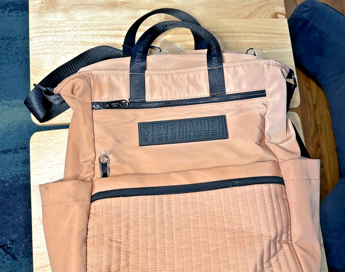 Steve Madden BMEdhy large backpack in camel/beige with black trim