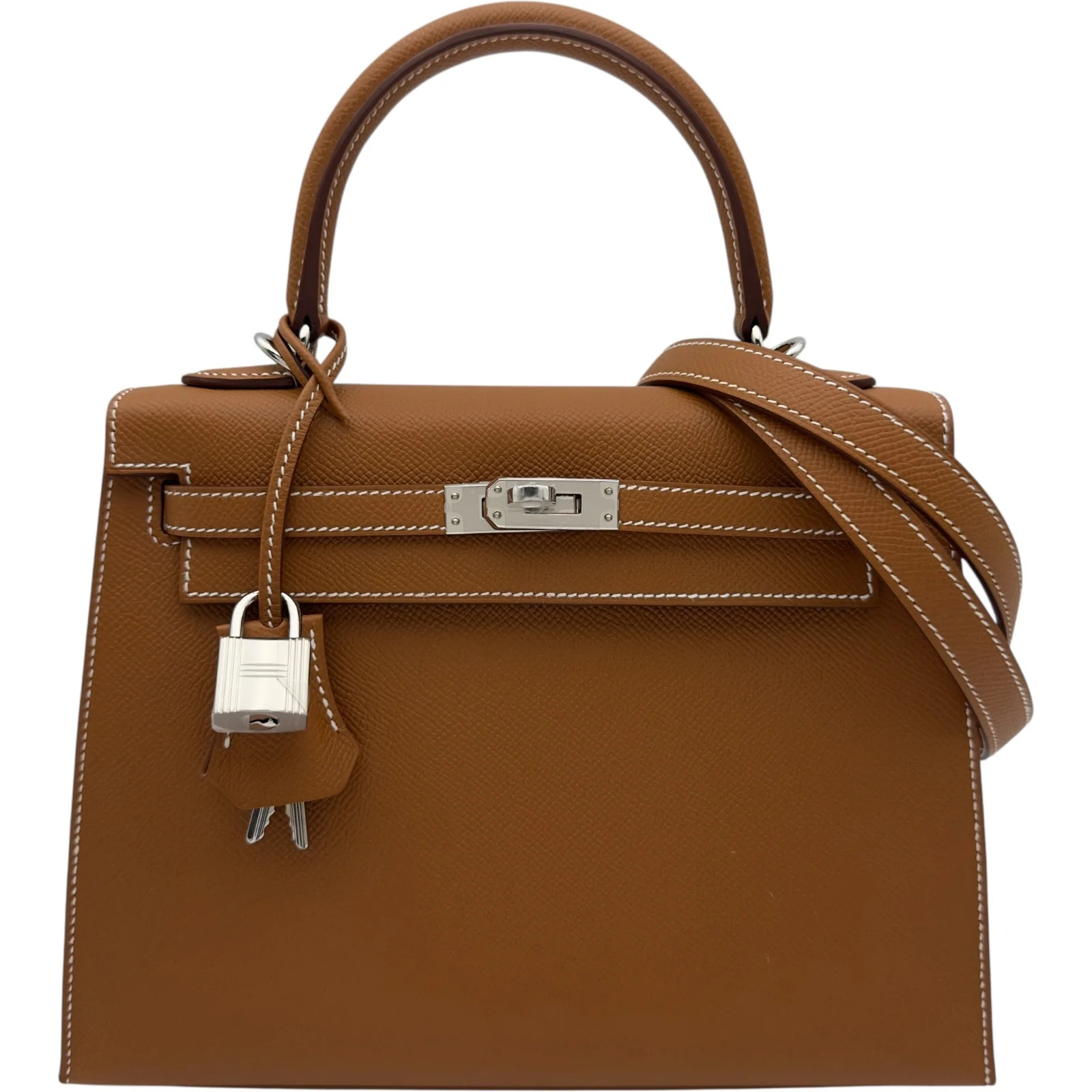 HERMES Kelly 25 Gold Epsom Leather Shoulder Bag K Stamp #OKB4549