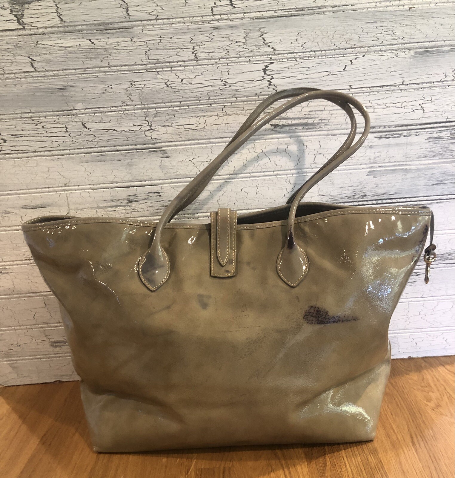 Dooney & Bourke Cindy Taupe Marbled Patent Leather Tote Shopper Bag