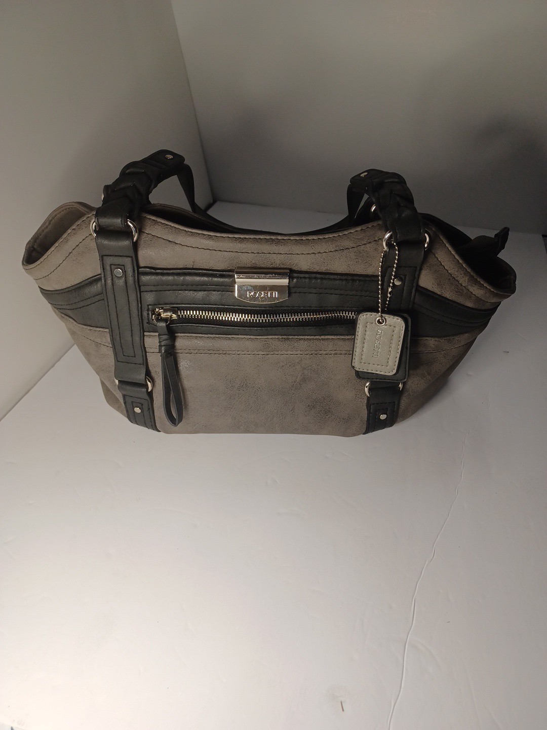 Rosetti Gray Faux Leather Shoulder Bag Purse Medium Hobo Tote with Pockets