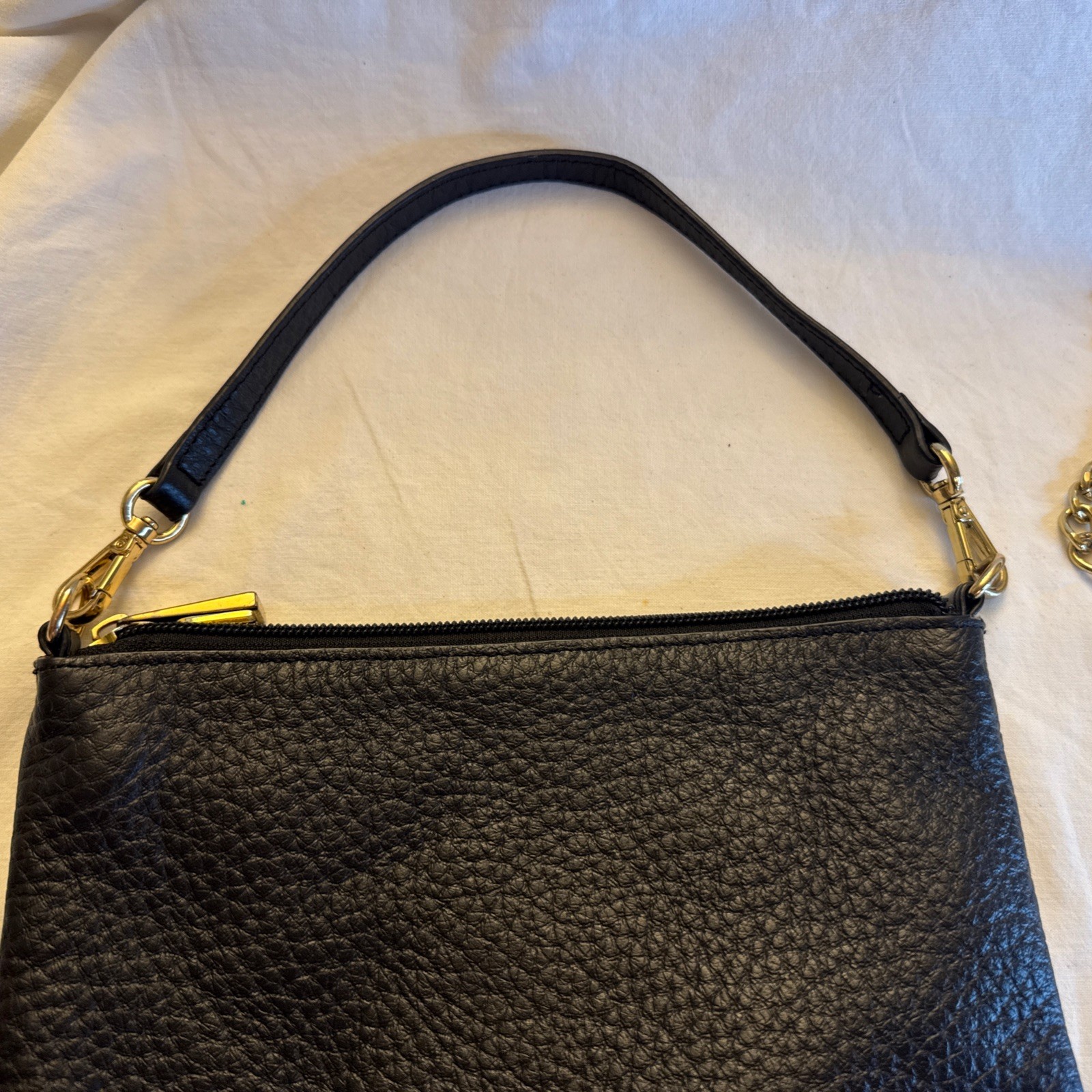 LODIS Black Pebbled Leather 2 Ways Chain Strap Zipper Clutch Crossbody Bag