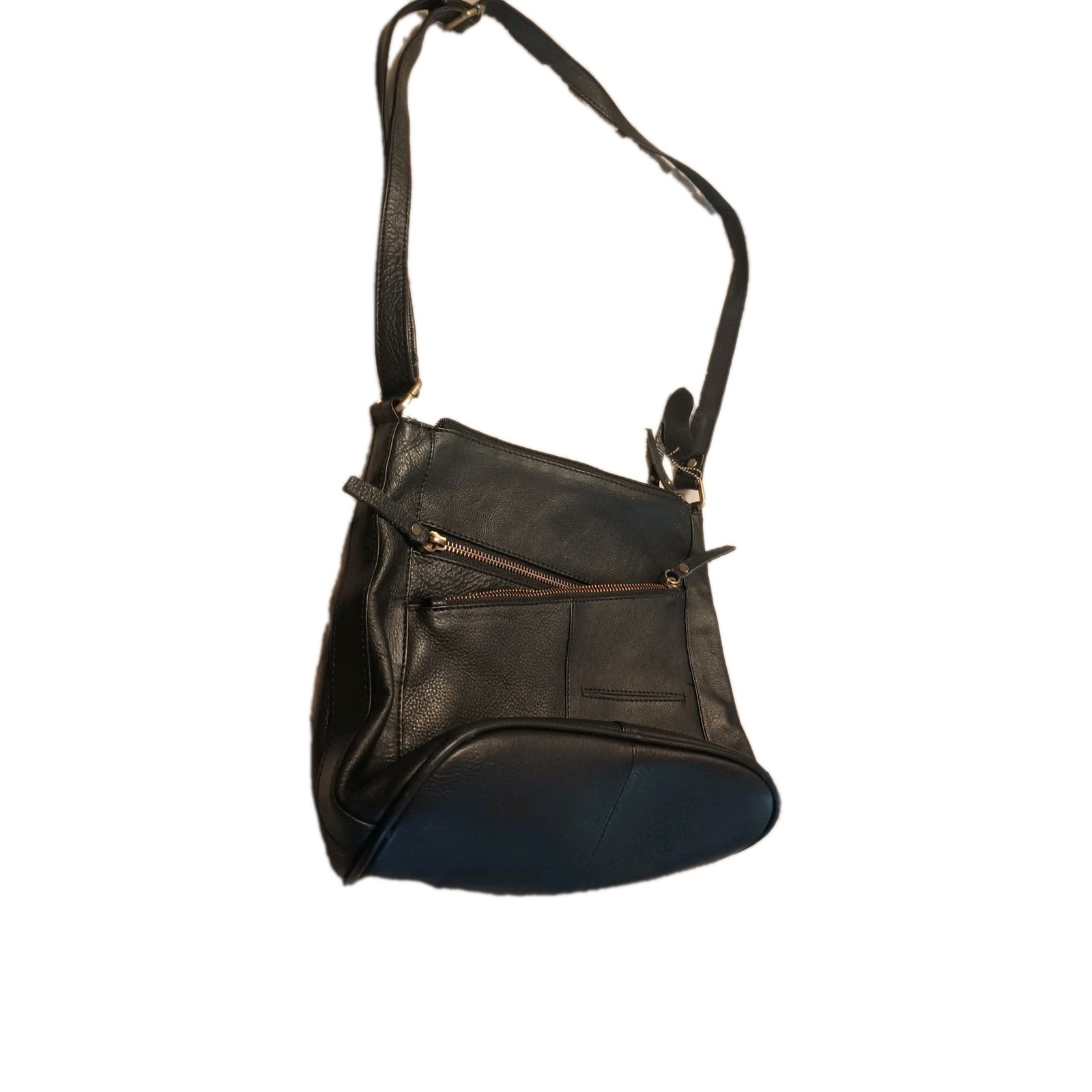 American Leather Co Black Leather Crossbody Shoulder Purse Multiple Pockets