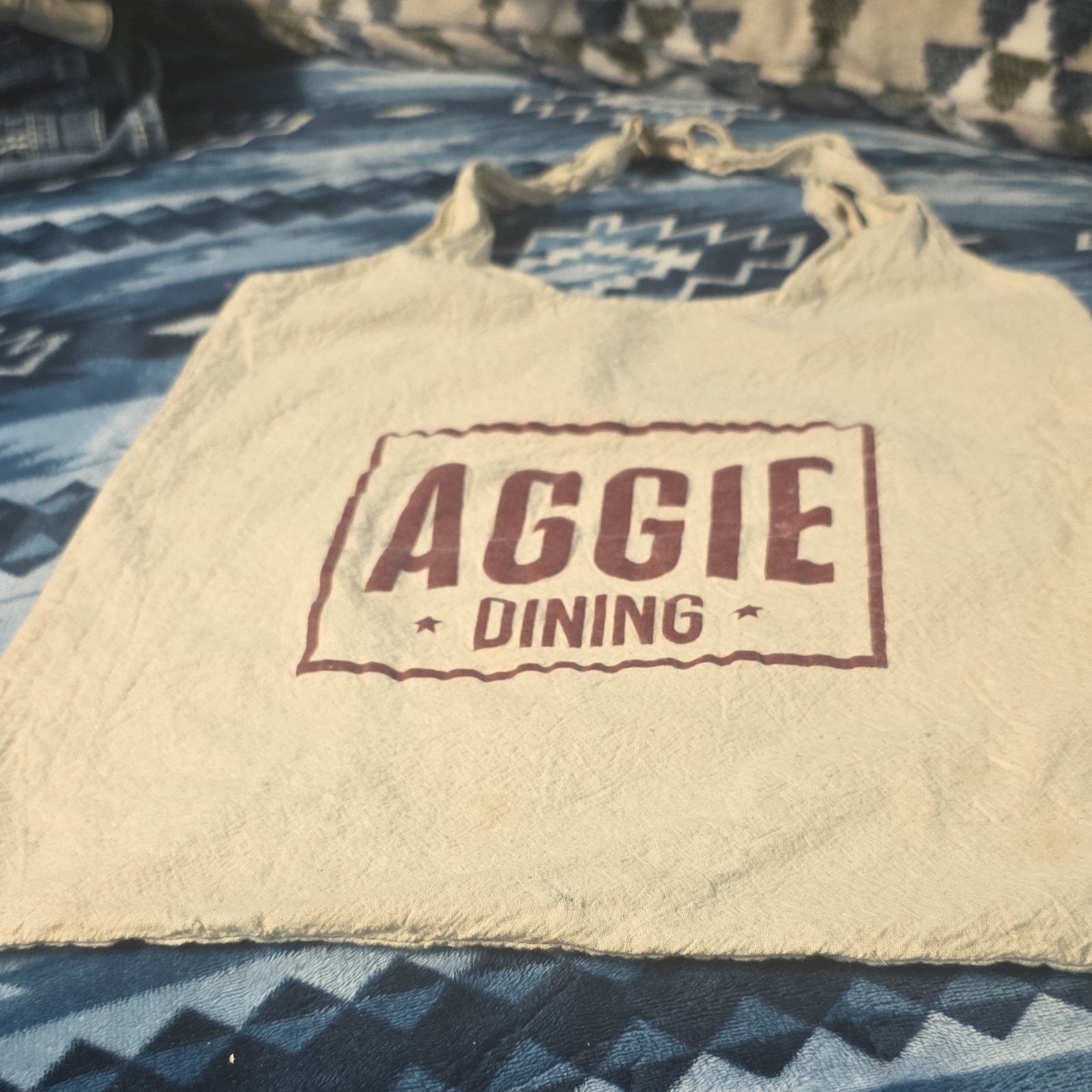 Aggie Dining Tote Bag Beige Printed Logo College Theme Casual Shoulder Strap