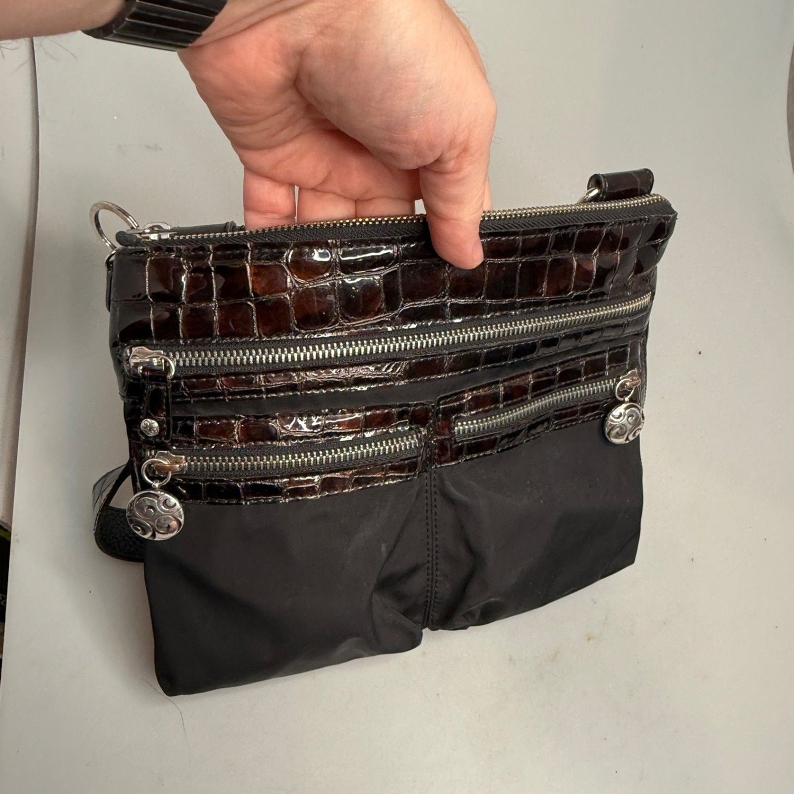 Brighton Brown Leather Alligator Embossed Crossbody Handbag E345145 Vintage