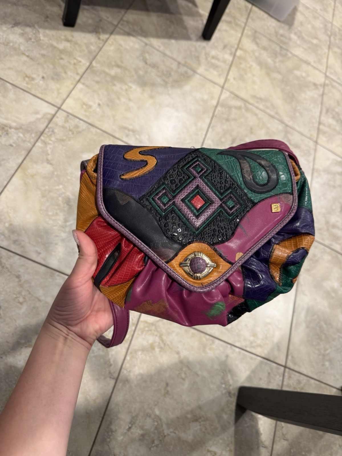 Vintage NAS BAG 80s Multicolor Patchwork Crossbody Shoulder Bag Purse Korea