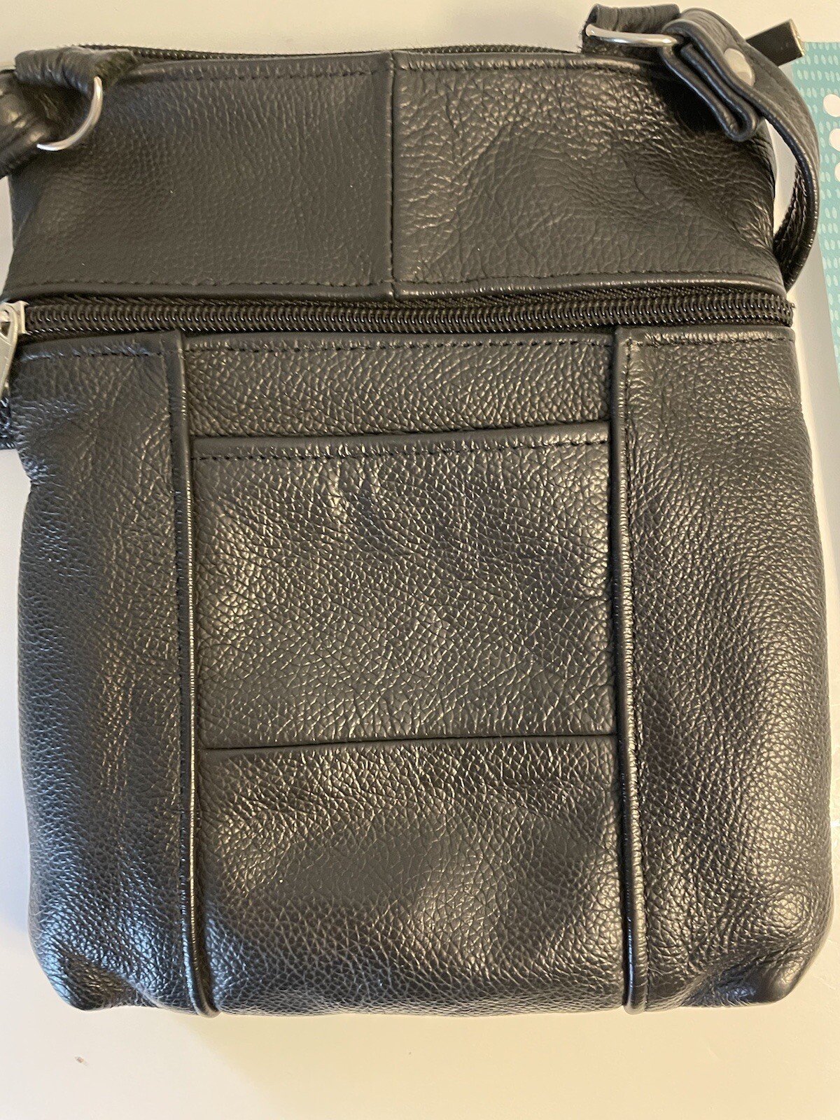 Unbranded Heavy Pebbled Leather Black Crossbody Purse Bag Made In Mexico 8 1/2”