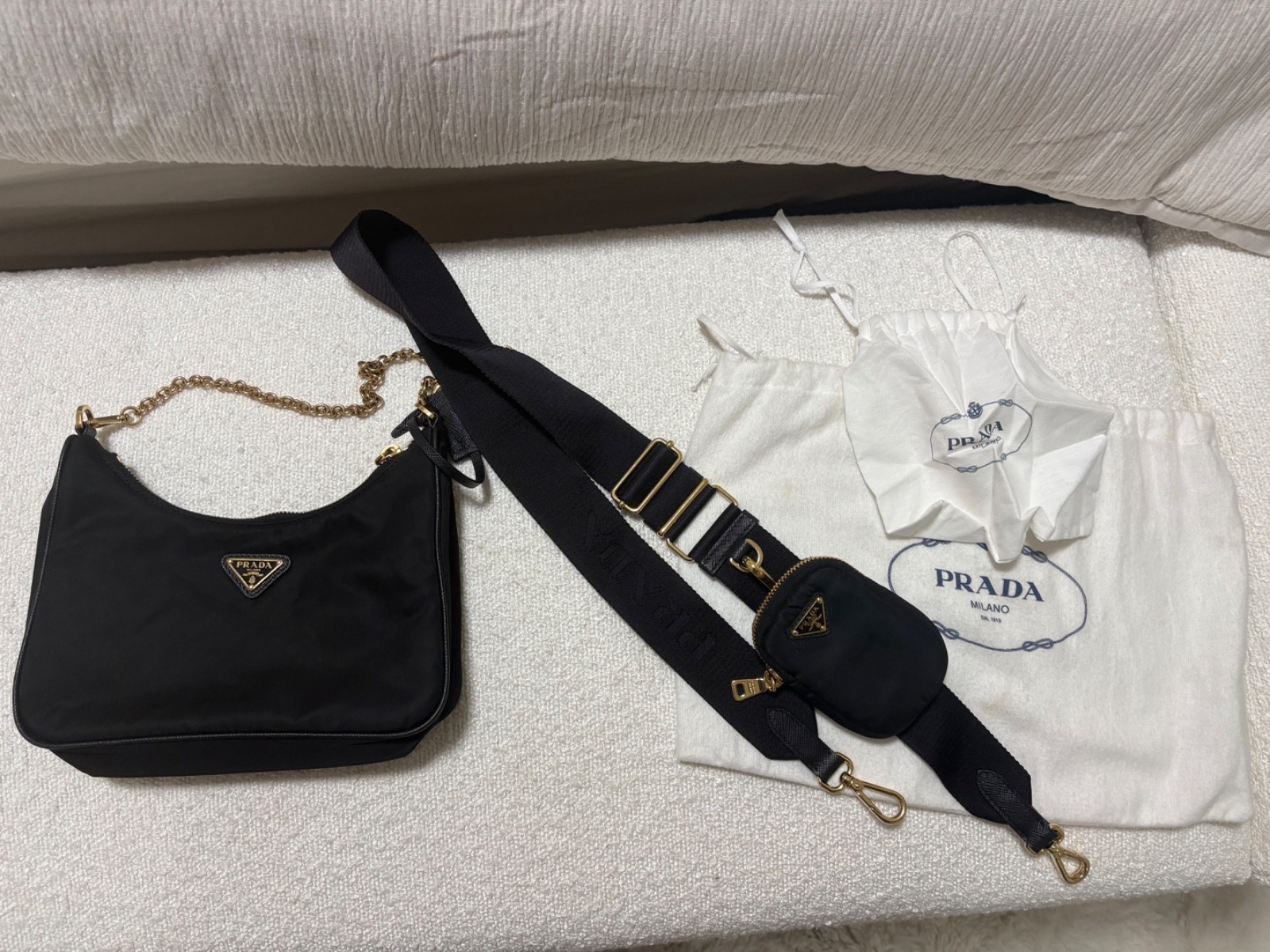PRADA Re-Edition 2005 Crossbody Small Black Nylon with Gold Hardware