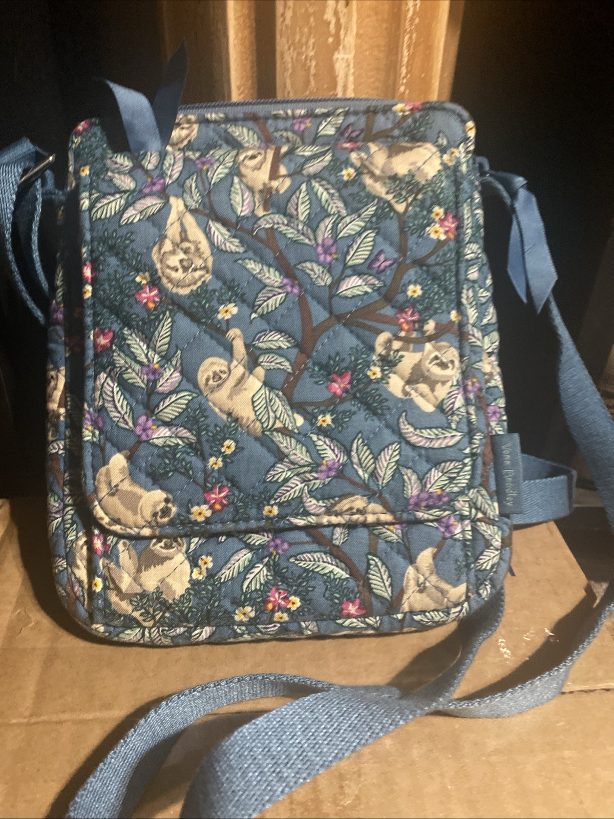 Vera Bradley Sloth Hanging Around Print Crossbody With Built In Wallet