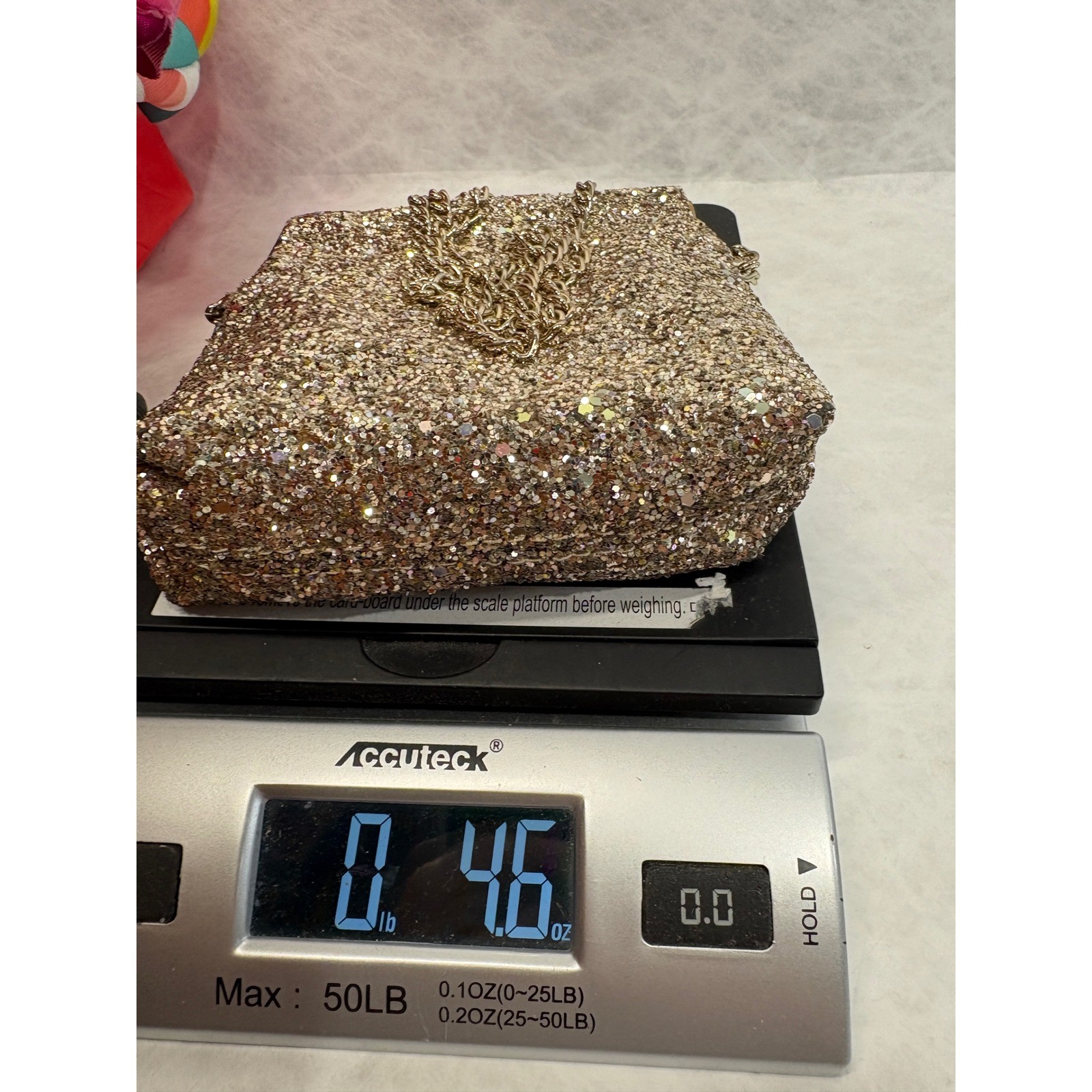 Old Navy Glitter Crossbody Bag Champagne Gold Silver Sparkle Chain Strap Purse